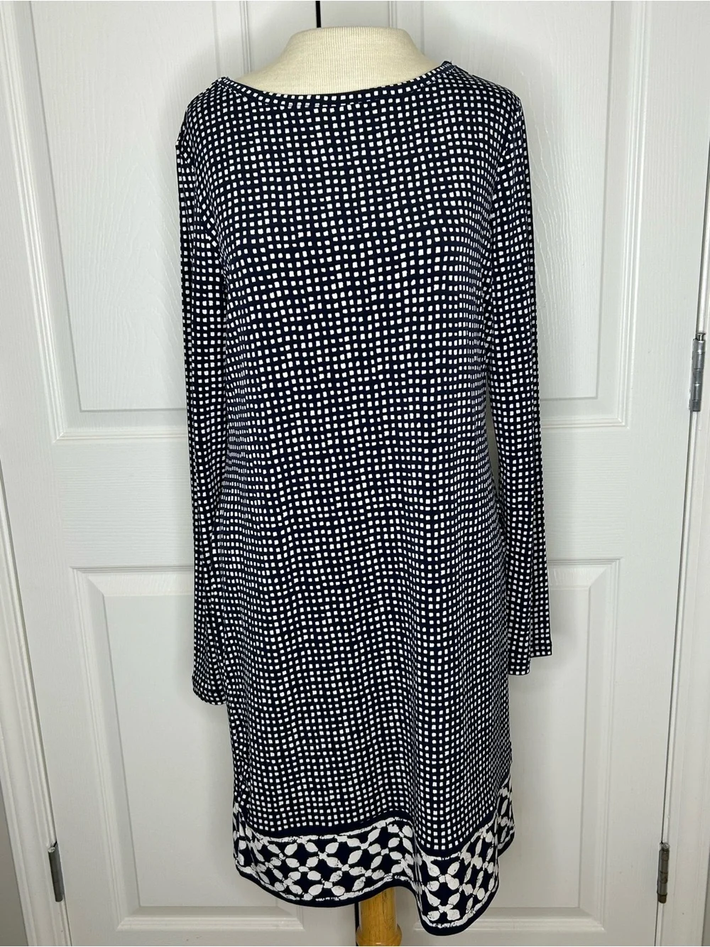 Michael Michael Kors Navy Geometric Print Long Sleeve Shift Dress Size M